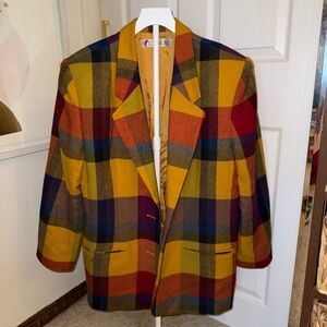 Vintage Bold Plaid Blazer in Mustard, Red & Navy